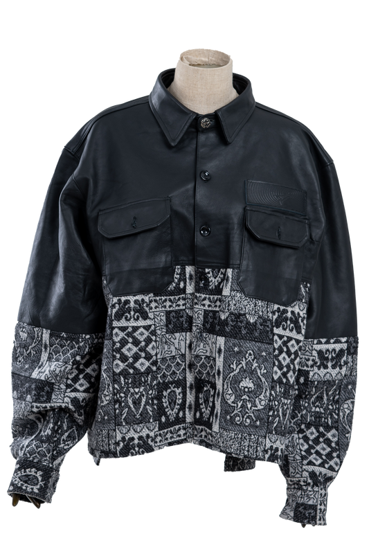 Genuine leather black Patterned shirt