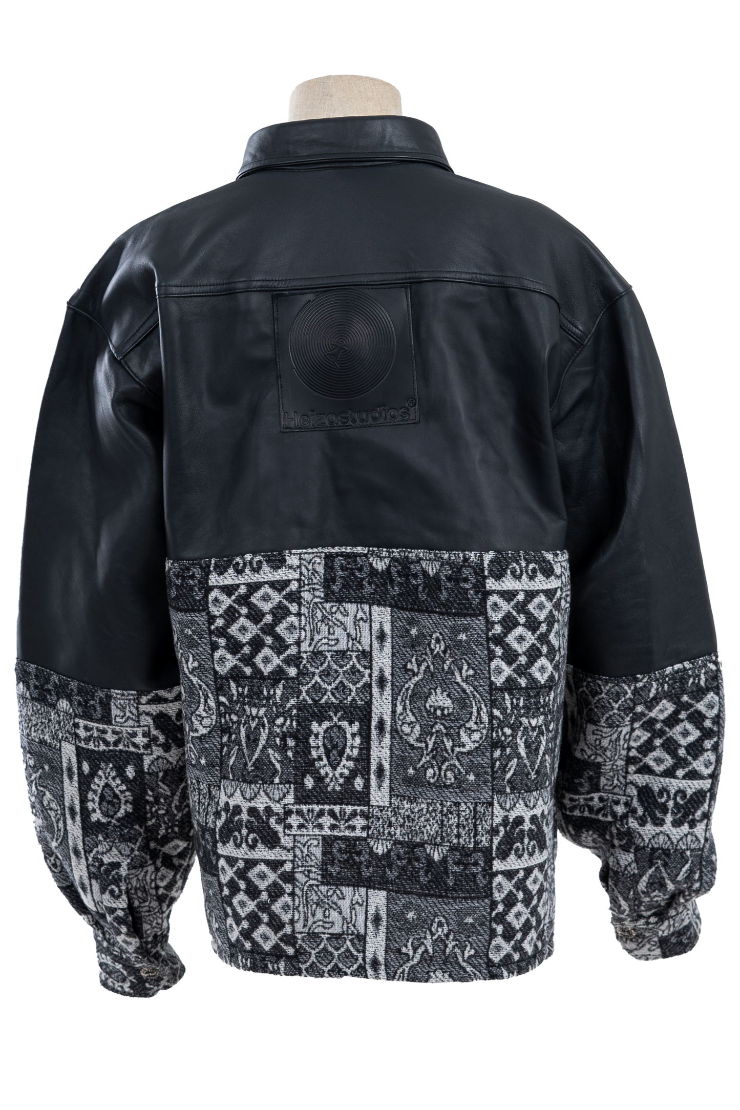 Genuine leather black Patterned shirt