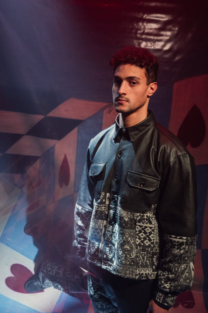 Genuine leather black Patterned shirt