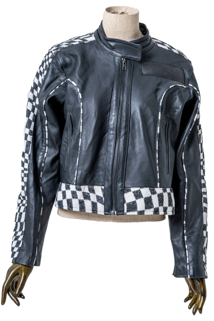 Genuine Leather Checkered Racer Jacket