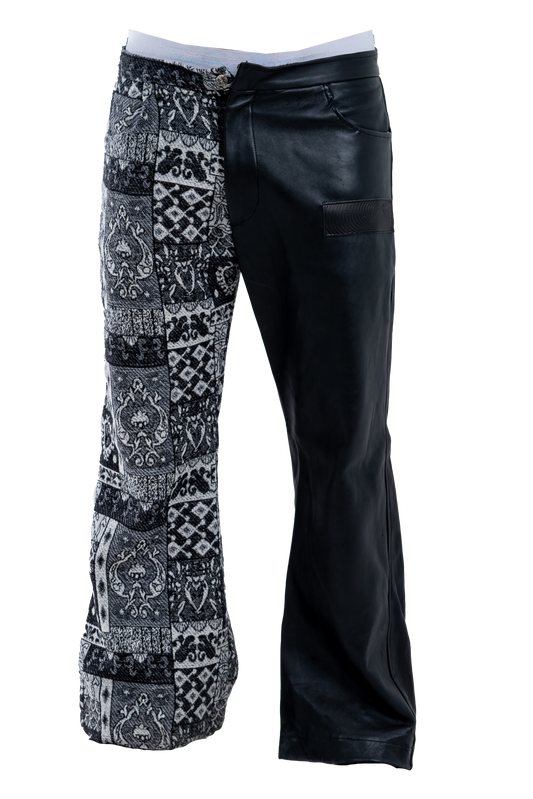 Black Genuine Leather Black Patterned Pants