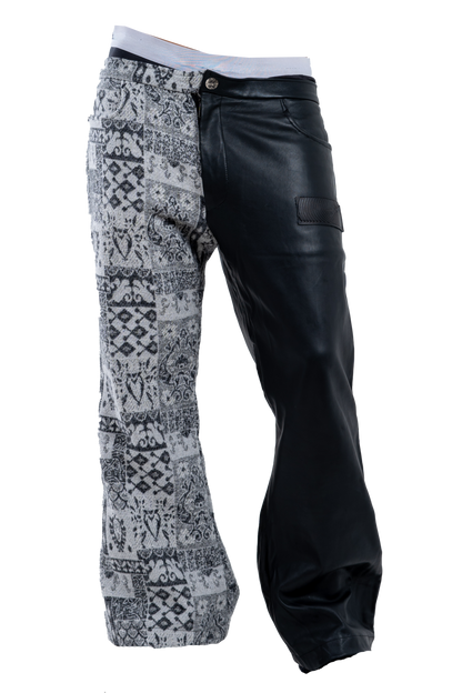 Black Genuine Leather Gray Patterned Pants