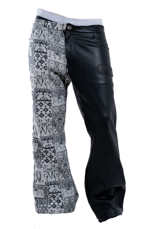 Black Genuine Leather Gray Patterned Pants